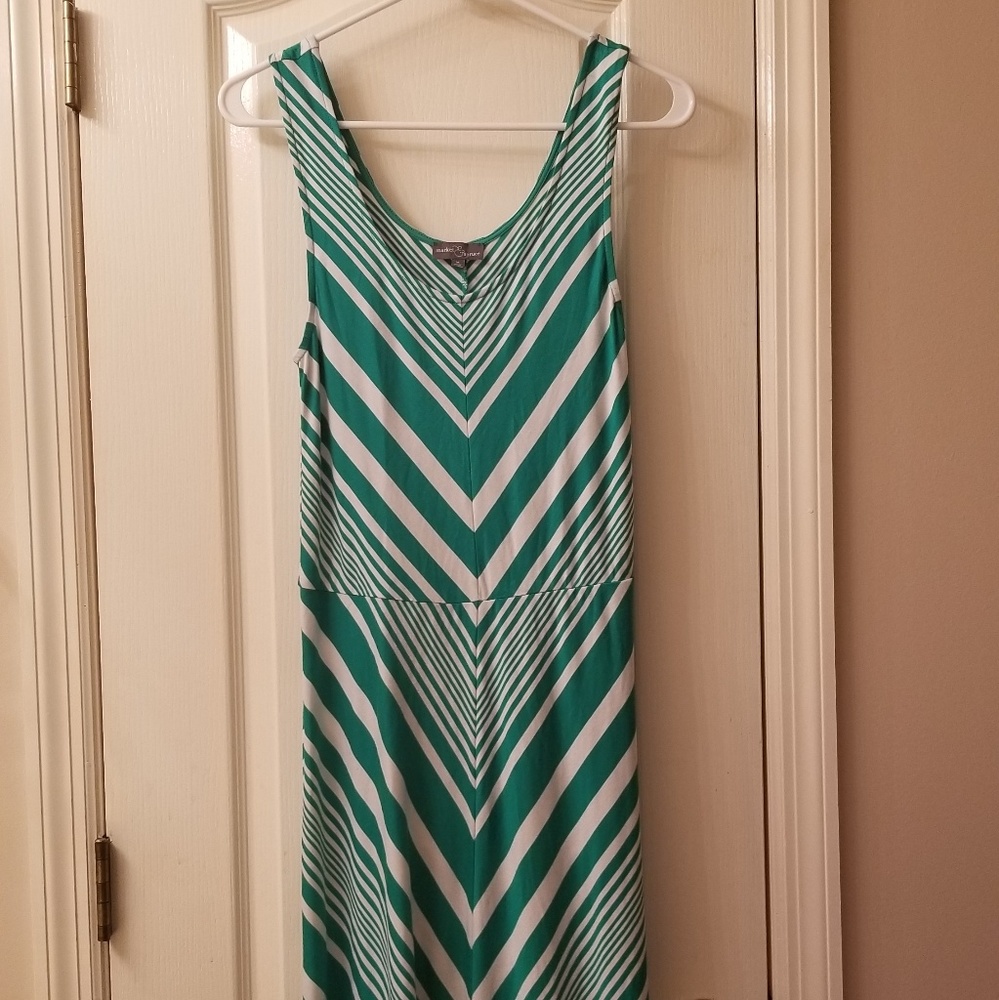 Green and white striped maxi dress